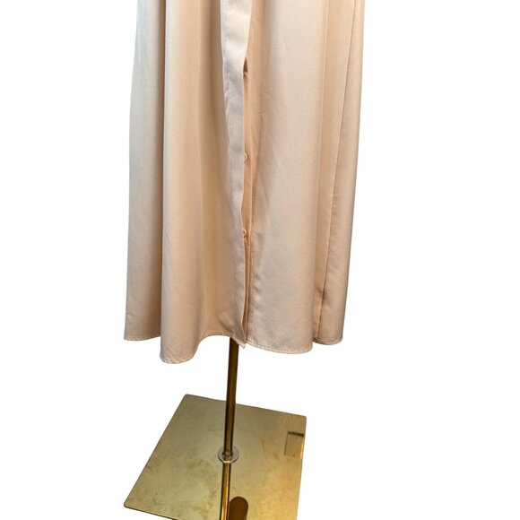 Deli.S Beige Size 8 Button-Down Midi Dress Drawstring Waist & Tie Sleeves - Picture 15 of 16